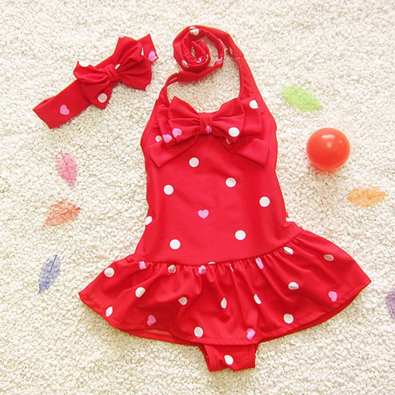 Sunny eva/купальный костюм для девочек, Женский цельный купальник в горошек с пуш-ап, рождественские костюмы для девочек - Цвет: red