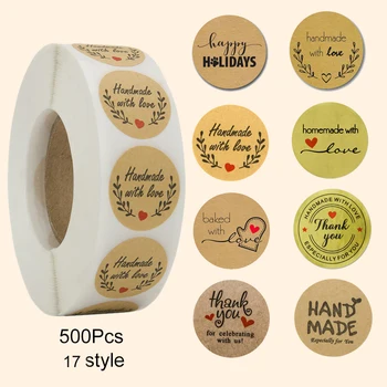 

500 Handmade With Love Stickers Scrapbooking Hand Made Handmade Label Wedding Stickers Adhesive Sticker Kraft Round Labels