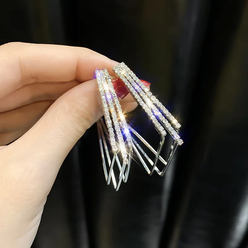 BLIJERY Bling геометрические серьги Многослойные квадратные серьги-кольца для женщин серьги со стразами Свадебные украшения для вечеринок
