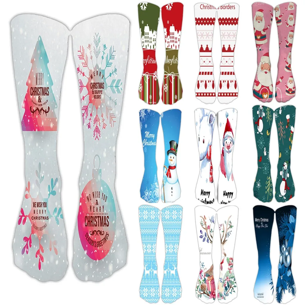 Повседневные носки для работы и бизнеса 3D Рождественский Санта и Олень Печать Длинные спортивные носки