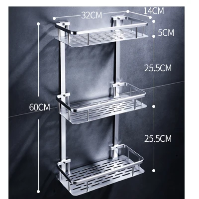 Полка для ванной комнаты, полка для душа, держатель для шампуня, угловая полка для ванной, настенная черная алюминиевая кухонная Подставка для хранения - Цвет: shelf A three