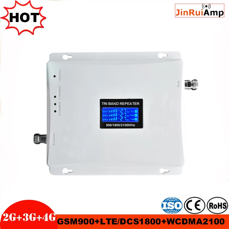 

Cellular Signal Amplifier GSM 900MHz LTE 1800MHz UMTS 2100MHz 2G 3G 4G Tri Band Repeater Mobile Cell Phone Signal Booster