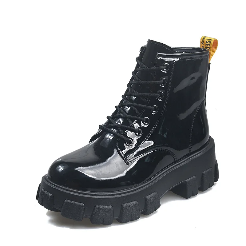 

Genuine leather Martin Boots Women Black Leather Motorcycle Cowboy Platform Boots Ladies Punk Combat Ankle Boots Women Shoes