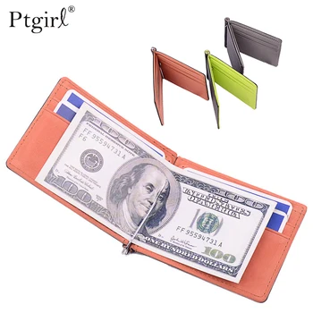 

Fashion Men's leather Money Clip credit card wallet Slim Simple New Men Bifold Purse Ptgirl luxury brand famous ID Credit Wallet
