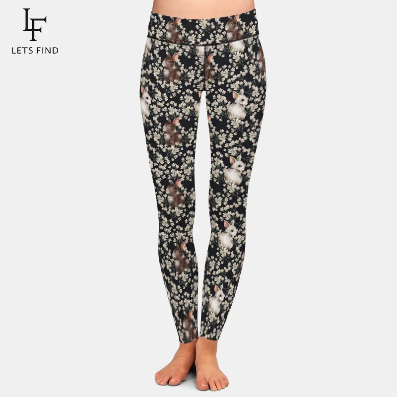 aerie crossover leggings LETSFIND Super Soft Milk Silk Print Rabbits Pattern Women Fitness Full Legging Fahsion High Waist Plus Size Slim Women Pants thermal leggings