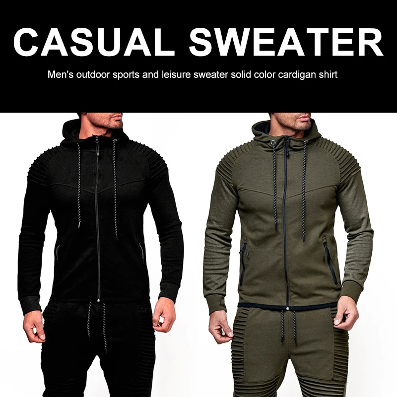 

2018 Hooded Sweatshirt Coat Jacket 2 Colors Slim Fit Hats Men'S Wear Latest Fashion Men'S Pure Sweatshirts Warm Winter