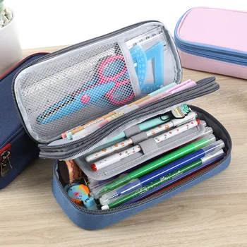 

Denim Fabric Pencil Case Big Capacity Pencil Bag Solid Color Cute Stationery Pens Organizer Xmas Gift Pen Pouch Holder School Su