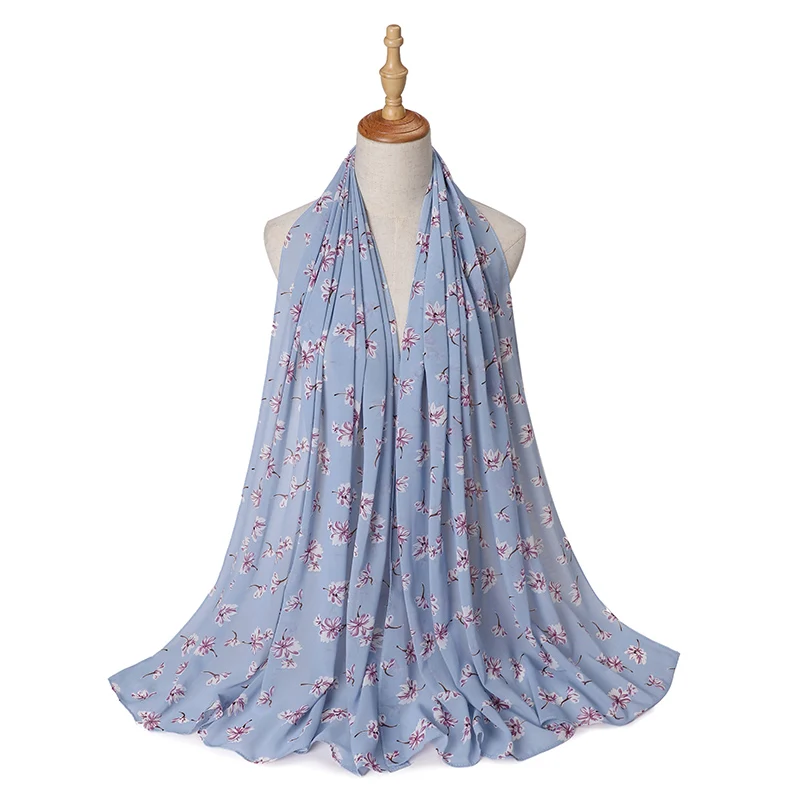 Printed Hijabs Shawl Bubble Chiffon Design Flower Shawls Muslim Scarves Headscarf Wraps Turbans Long Scarves muslim headwear head scarf hijab headscarf shawl scarf female head wraps