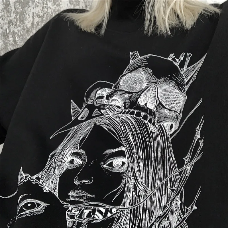 Lychee Harajuku Свободные женские флисовые пуловеры с темными шипами Devil Girl водолазка Женские флисовые толстовки Осенние женские флисовые Топы