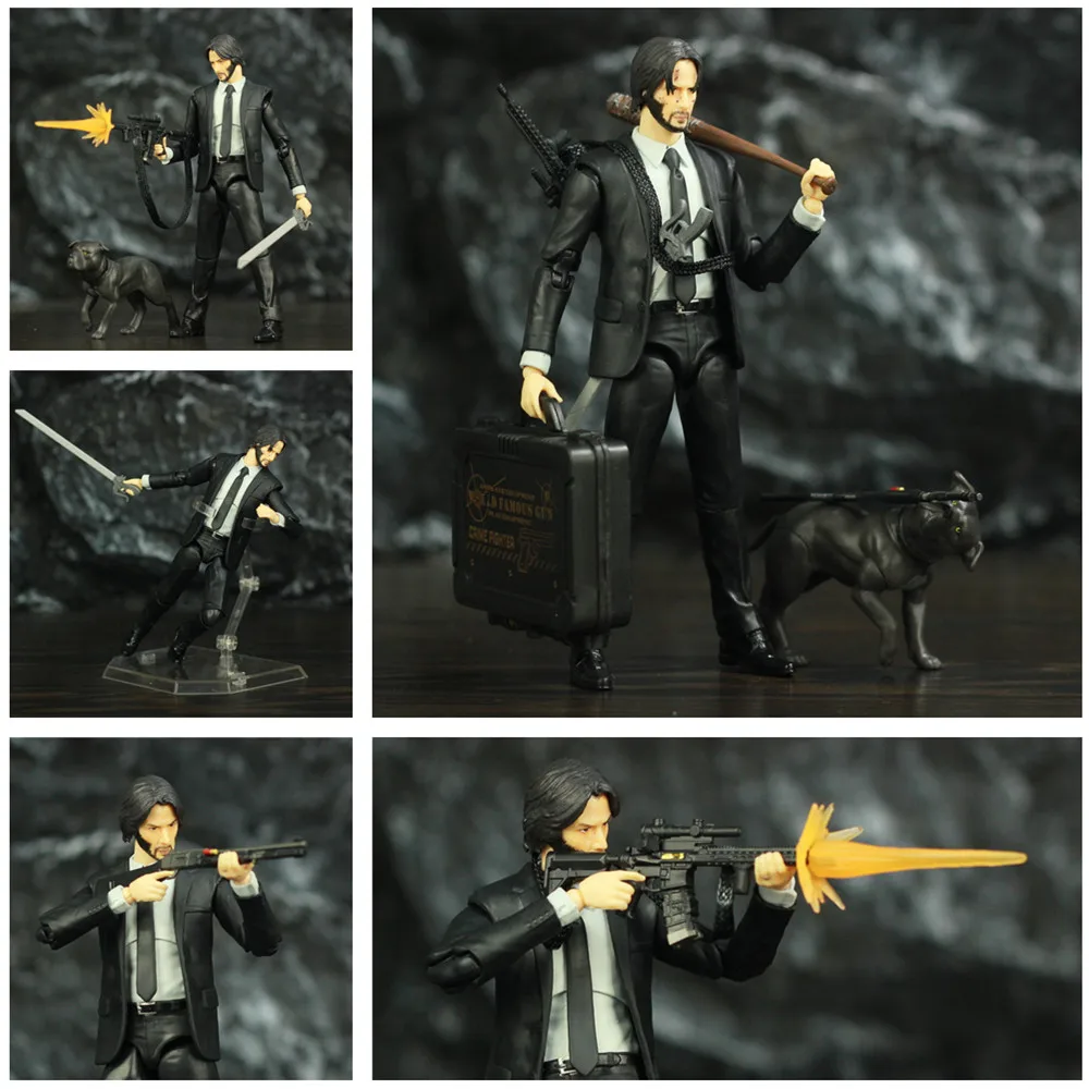 

NEW Movie John Wick 2 Chapter Keanu Reeves 6" Action Figure With Black Sand Dog 1/12 1:12 KO's Mafex NO.085 Toys Doll