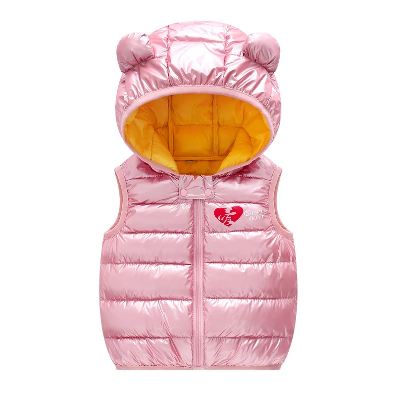 Детская одежда из хлопка; куртка без рукавов для мальчиков и девочек; теплые жилеты; утепленный жилет; зимний жилет для маленьких девочек; детская одежда с капюшоном - Цвет: Pink