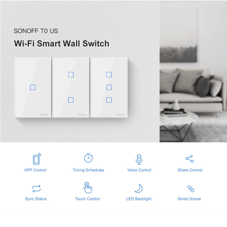 Интеллектуальный выключатель света Sonoff T0 US/AU Смарт Wi-Fi настенный сенсорный светильник сенсорный выключатель 1/2/3 Gang Touch/Wifi/приложение пульт Умный домашний контроллер работы с Alexa/google