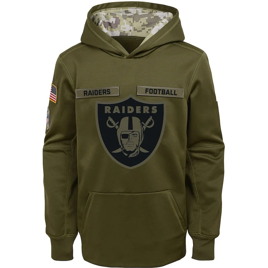 youth Свитшот «Юность» Raiders Salute to service Sideline Therma, пуловер с капюшоном для американского футбола, оливковый - Цвет: youth