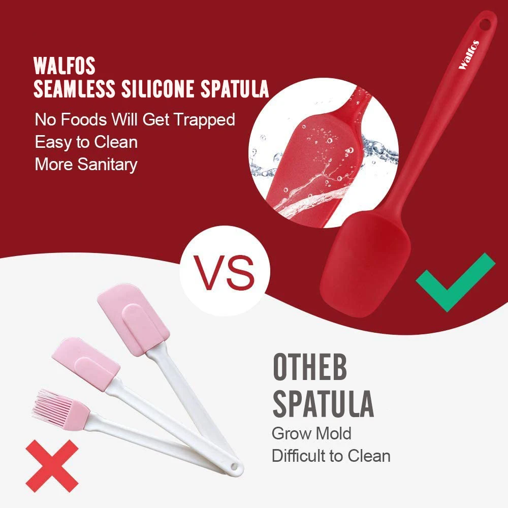 WALFOS 2 Pcs/Set Food Grade Nonstick Silicone Scraper Heat-Resistant Flexible Silicone Baking Mixing Spoon Spatula Cooking Tool