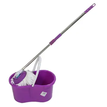 

360-Degree Rotary Head Stretchable Ultra Slim Mop Purple With A Bucket, A Mop Rod, 2pcs Cotton Mop Heads And A Circular Disc