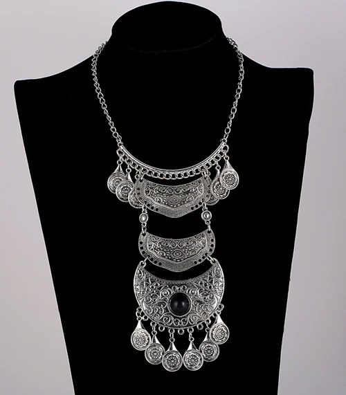 Цыганское этническое хиппи богемное тибетское ожерелье в этническом стиле свисающее ожерелье с кулоном античное Серебряное Колье Новая мода - Окраска металла: 500601