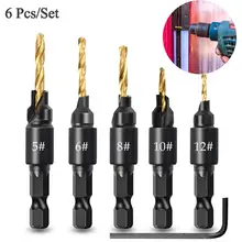 

6Pcs Countersink Drill Woodworking Drill Bit Set Drilling Pilot Holes For Screw Sizes #5 #6 #8 #10 #12 With a Wrench Tools Set