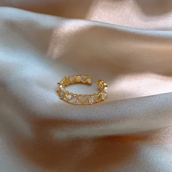 

2020 South Korea's New Hollow Heart-shaped Gold Opening Ring Exquisite Fashion Simple Index Finger Ring Women's Banquet Jewelry