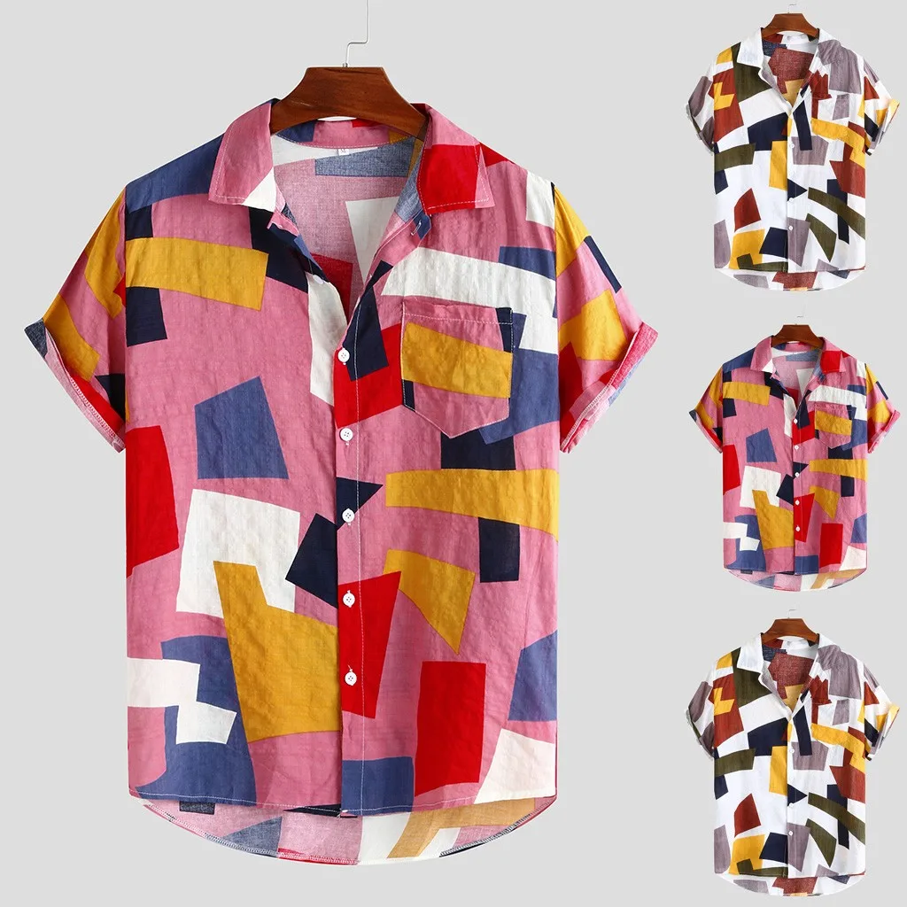 Мужской костюм для серфинга Гавайская Chemise Homme с геометрическим принтом Спортивные пляжные Рубашки Рубашка для плавания Защита от солнца плюс размер 3XL blusa