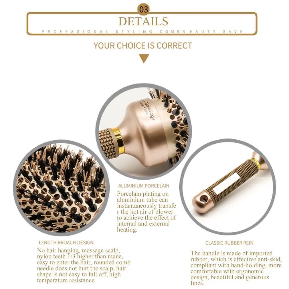 Roll Round Hair Brush Comb Brush Hair Care Tool Natural Bristle Curly Hair Brush Fluffy Comb Hairdressing Brush