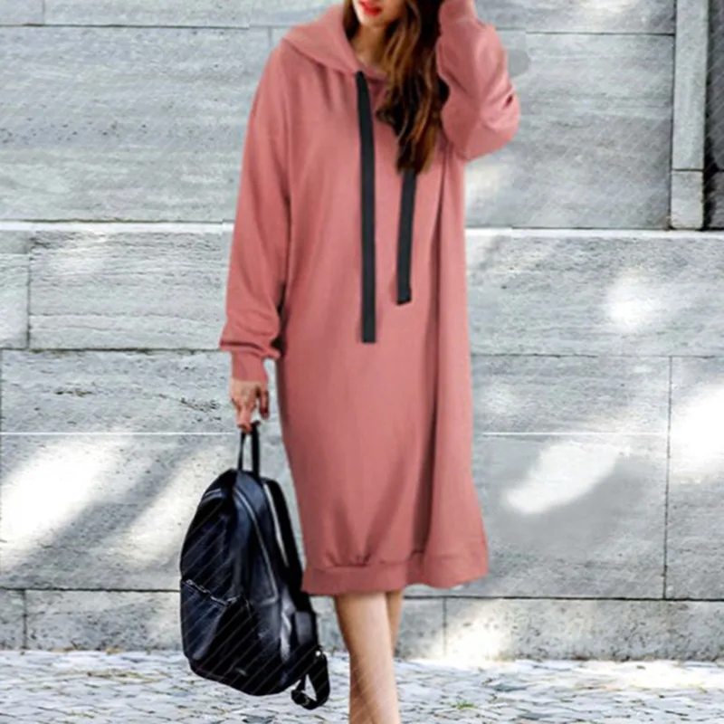 

Fashion 2019 Long Sleeve Slim Plus Thick Hooded Sweatshirt Dress Pullover Long Style Hoodie Female Autumn Winter Women Hoodies