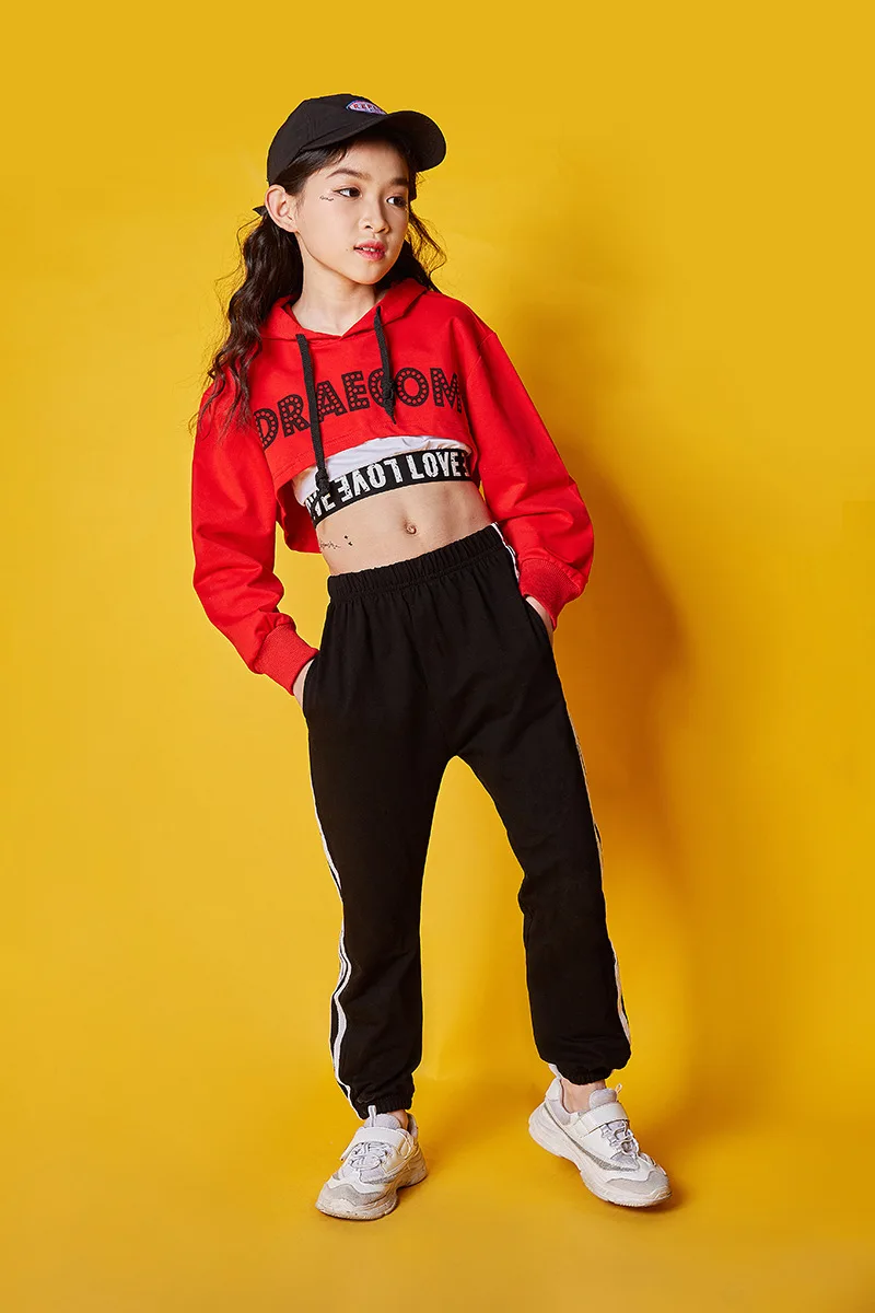

Girls Navel Jazz Performance Clothes Children Loose-Fit Long Sleeve Trousers jie wu fu Set Children Exercise Clothing Fashion