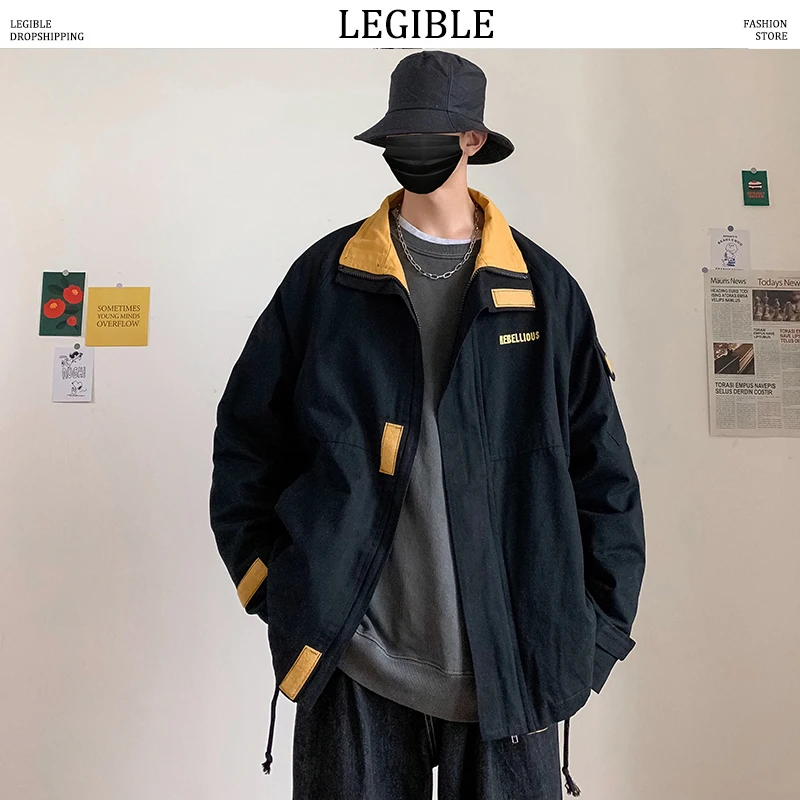 LEGIBLE, новинка, однотонные мужские куртки Harajuku на молнии, мужские осенние ветровки, Корейская повседневная куртка