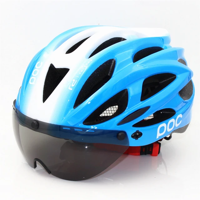 Raceday Road Riding Bicycle Men Women Bike Helmet Back Light Mountain Road Ciclismo Cycling Helmets Safety Cap lens blue(have lens)