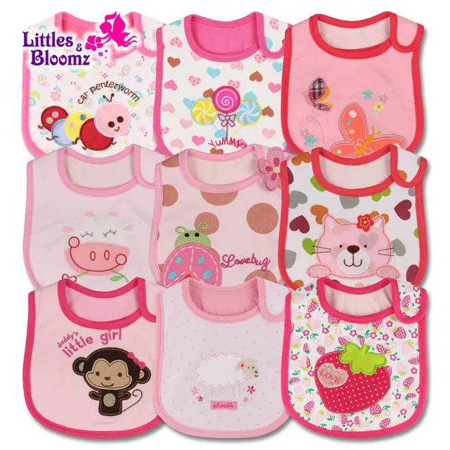 9pcs/set Baby Girl Boy Feeding Bibs Waterproof Apron Cartoon Towel Kids Toddler Dinner baberos Bandanas Burp Cloths