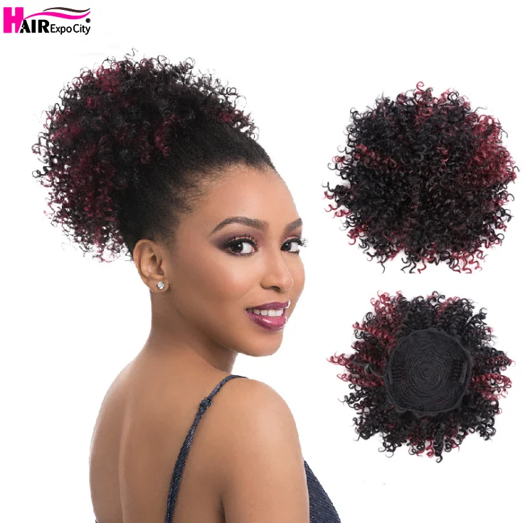 8inch Short Kinky Curly Synthetic Hair Bun Drawstring Ponytail Afro Puff Chignon Hair pieces For Women Updo Clip Hair Extension