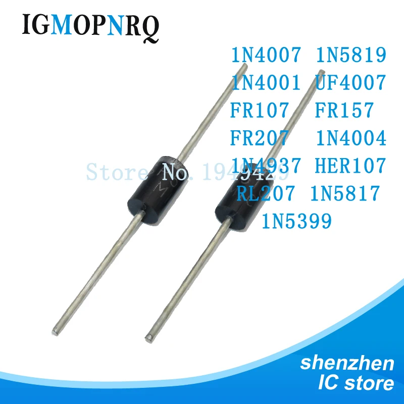 Выпрямительный диод 1N4007 1N5819 1N4001 UF4007 FR107 FR157 FR207 1N4004 1N4937 HER107 RL207 1N5817 1N5399 DO-41 100 шт. |
