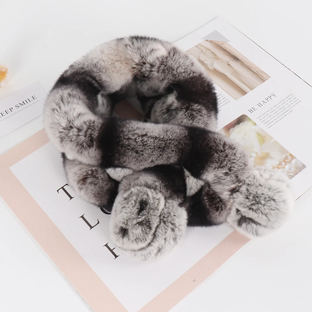 New Style Women Winter Knitted Real Rex Rabbit Fur Scarf Natural Warm Rex Rabbit Fur Scarves Lady Quality 100% Real Fur Muffler 2