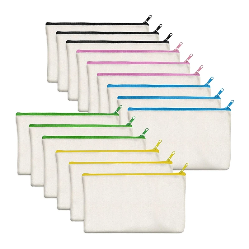 15 Pack Blank Cotton Canvas Diy Craft Zipper Bags Pouches Pencil Case