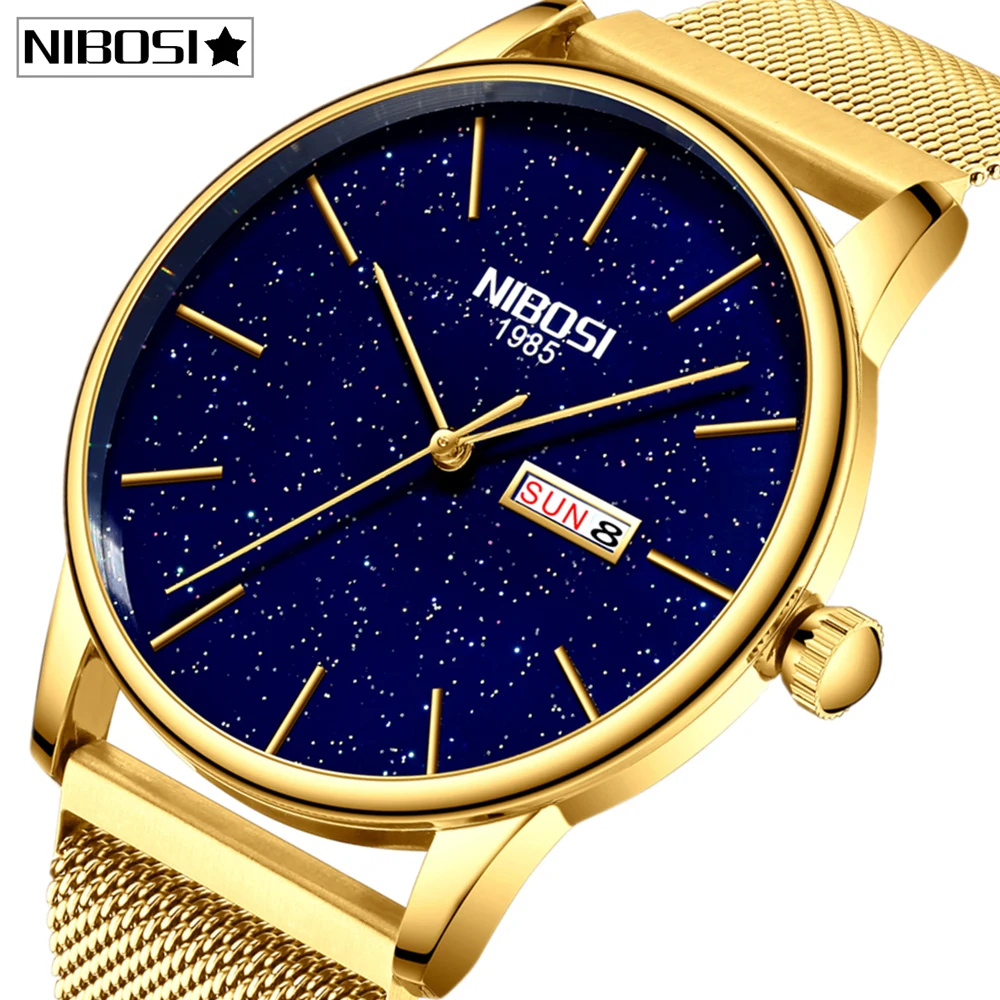 Women Watch Clock Dress Gift Top-Brand Lovers Luxury Relogio NIBOSI Gold Quartz Feminino