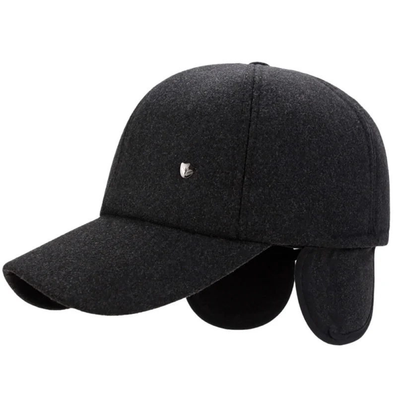 

Women Men Sport Running Cap Elderly Earflaps Cap Winter Faux Wool Thick Warm Ear Protection Cap Dark Gray Black New
