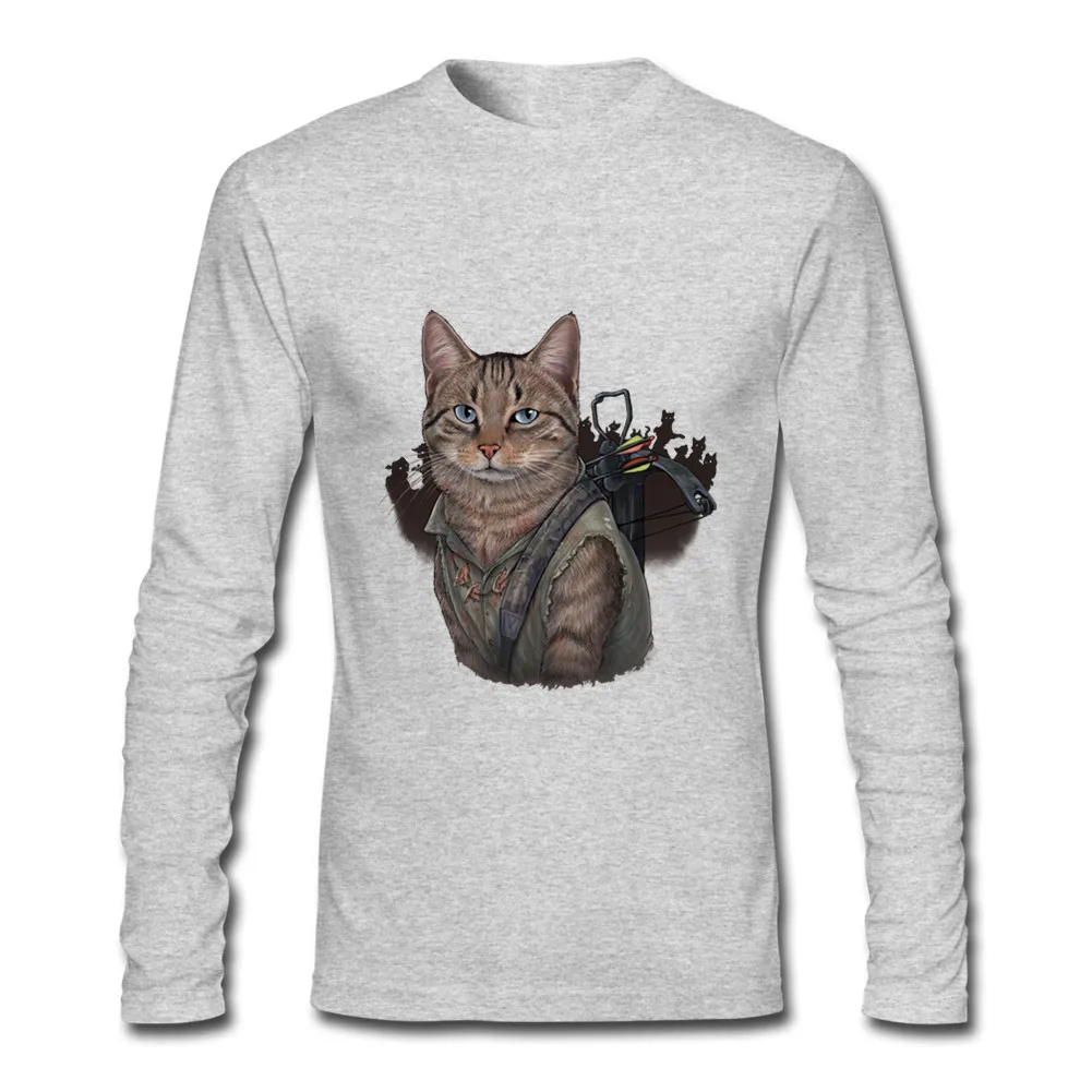 Серый Daryl Cat THE WALKING DEAD Футболка с длинными рукавами Мужская весенняя и осенняя Повседневная хлопковая Футболка с круглым воротником и длинными рукавами, большие размеры - Цвет: Серый