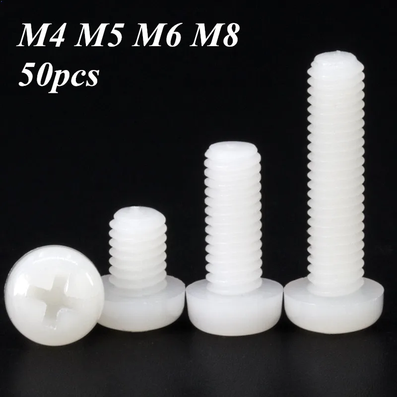 M6 Phillips Screw Nylon Round head Screws Plastic White Length 8-60mm 