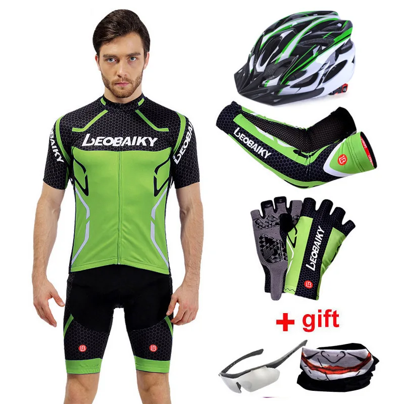 Mtb Pro Team Bicycle Clothes Men Mountain Bike Clothing Breathable Anti-UV Sport Wear Short Sleeve Cycling Jersey Shorts Sets - Цвет: full set Green