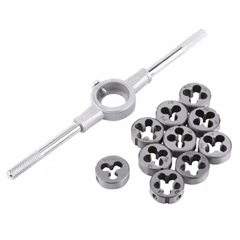 

11Pcs/Set Die Wrench Kit High Speed Steel Screw Thread Cutting Straight Flute Hand Tapping Kit Screw Tap Die Wrench Kit Accessor