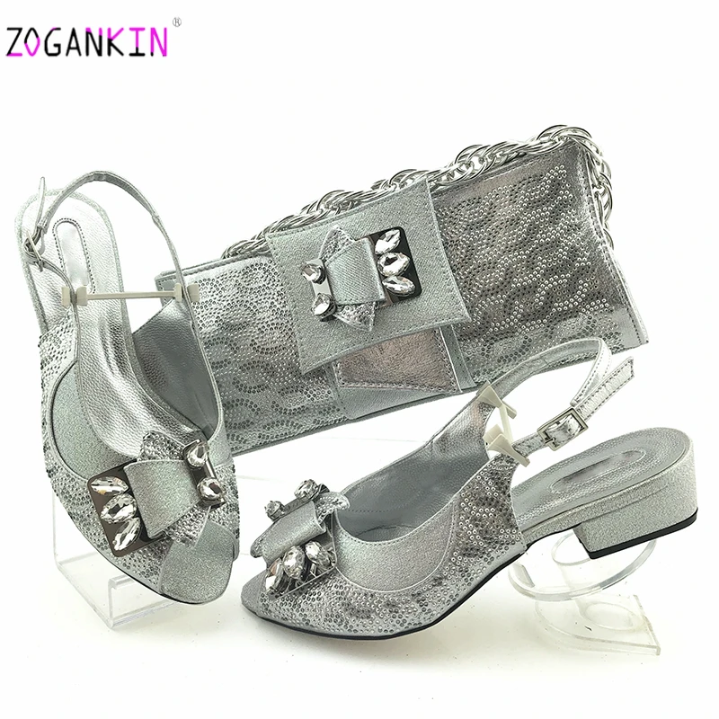 2020 INS New Design Silver Color African Women Shoes and Bag to Match Classics Style Matching Set for Party | Обувь