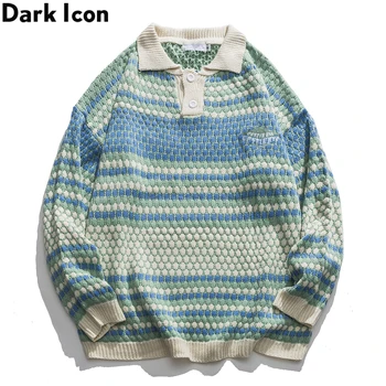 

Oversized Turn-down Collar Men's Sweater Color Block Sweater Preppy Style Sweaters Man
