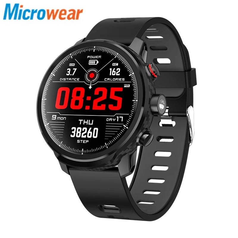 

Microwear L5 Carbon Fibre IP68 Large Battery Texture LED Light Edge to Edge Screen Heart Rate Monitor buletooth Smart watch