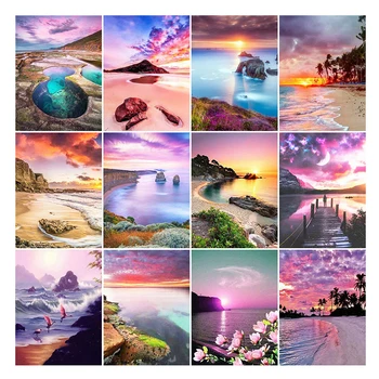 

LZAIQIZG Diamond Painting Sunset Handicrafts Full Square Diamond Embroidery Seaside Landscape Cross Stitch Mosaic Home Decor