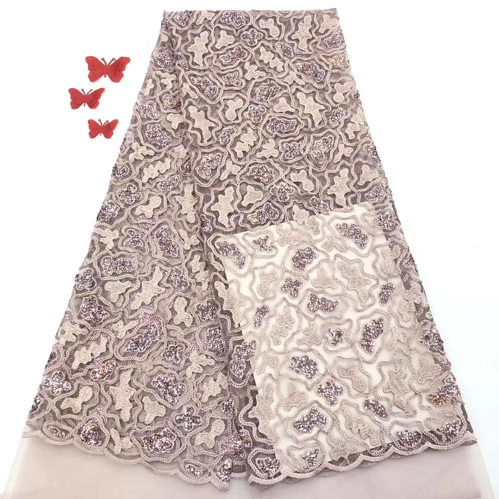 

Cassiel Flower Tulle African Lace Fabric, Blue Lace Fabrics With Sequins Hot Sale Embroidered Lace Fabric