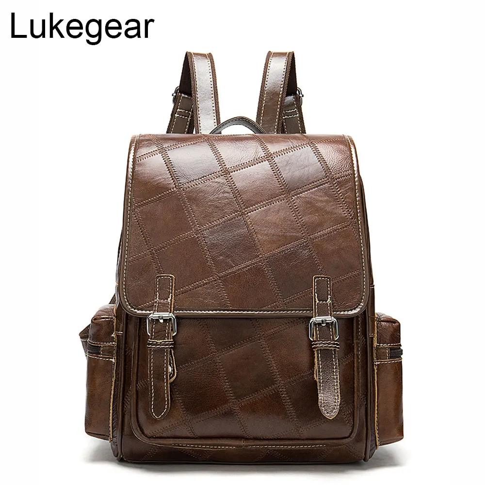 Lukegear масло натуральная кожа рюкзак для женщин коричневый цвет винтаж Backbags мужчин большой емкости Сумки Прочный качество