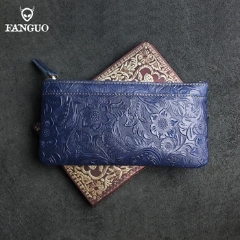 

Handmade leather handbag for men and women Retro Leather Zipper Long Wallet simple multi-functional ultra-thin mobile phone bag