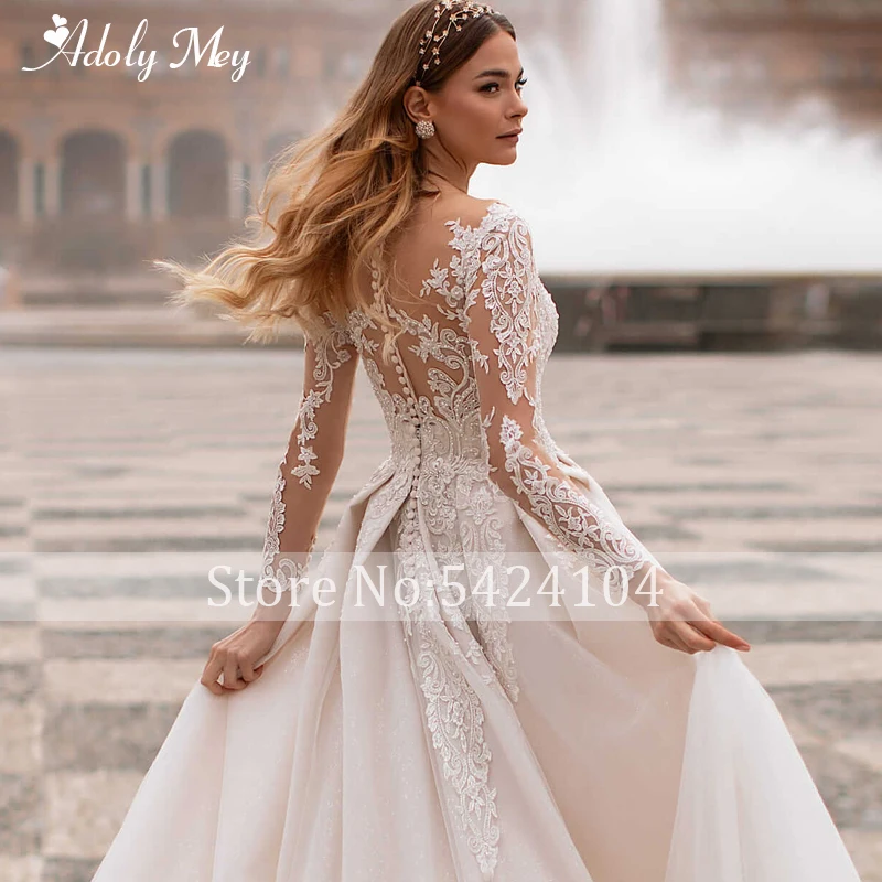 Adoly Mey Glamorous Appliques Full Sleeve A-Line Wedding Dress 2022 Luxury Scoop Neck Beading Court Train Princess Wedding Gown affordable wedding dresses