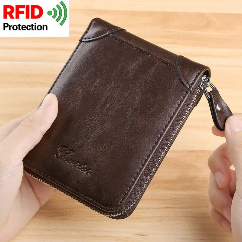RFID мужской кошелек 2022 Ретро высокое качество портмоне маленькая сумка для денег
