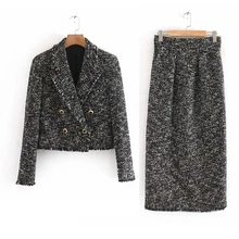 Autumn Women Vintage Two-piece sets Long Sleeve Blazers and Straight Skirt Suits Female Elegant 2 pieces Set Clothing