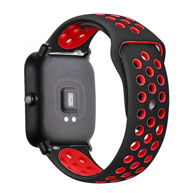 20mm/22mm Silicone band For Amazfit GTS 3/Pro/2/2e Mini/GTR 3 42mm/47mm/GTR2/stratos 2/3 Sport Watch Bracelet Amazfit bip strap black-red